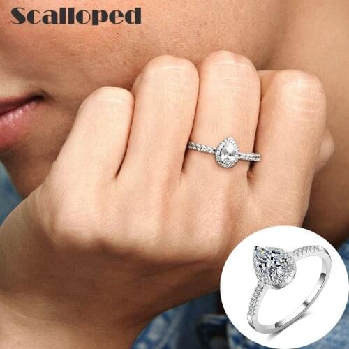 SCALLOPED European Classic Teardrop Halo Rings Fashion Brand Design Water Drop Pear Shape Women Statement Jewelry Accessories