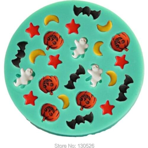 Halloween Cartoons with Moons Stars Pumpkins Ghosts Bats Silicone Fondant Cake Molds Chocolate Mould for Kitchen Baking Tools