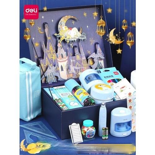 TT Deli Stationery Gift Set Primary School Student School Supplies Electric Three-Piece Pencil Pencil Sharpener Gift Box