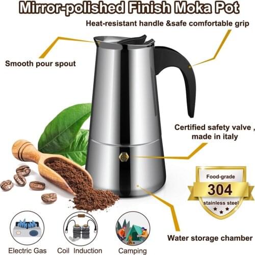 200/300/450ml Moka Coffee Pot Espresso Latte Percolator Stove Coffee Maker Espresso Pot Percolator Stainless Steel Coffee Tools