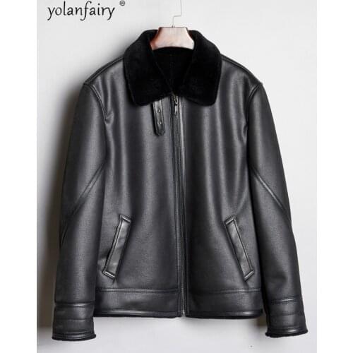 YOLANFAIRY Real Fur Coat Men Short Winter Mens Leather Jacket Sheep Shearling Motorcycle Jackets for Man Plus Size 5xl 2020 1815