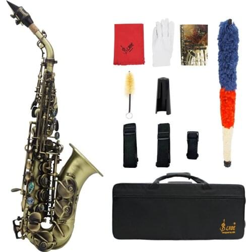 M MBAT Soprano Saxophone Brass Retro Cyan Bb B Flat Sax Saxfone Woodwind Musical Instrument With Case Gloves Brush Accessories