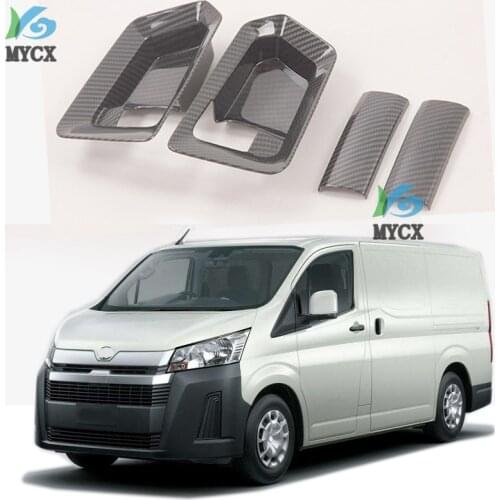 Car Door Handle Trims Carbon Fiber Cover Car Accessory Fit for Toyota HiAce 2019 2020 Car Accessories