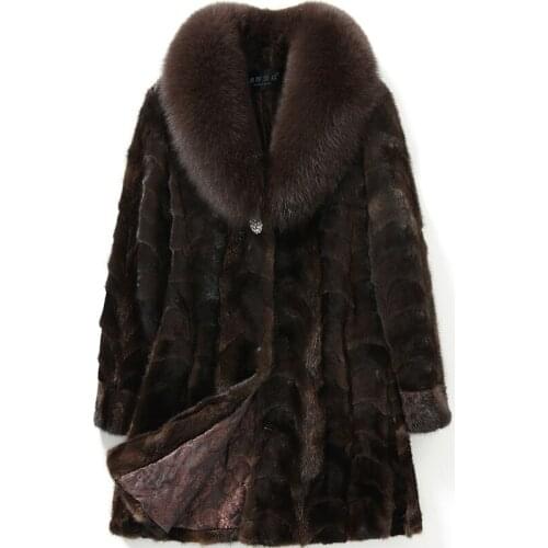 Real womens winter 2020, mink coat, fox fur collar, korean luxury jacket, Manto, femme hiver