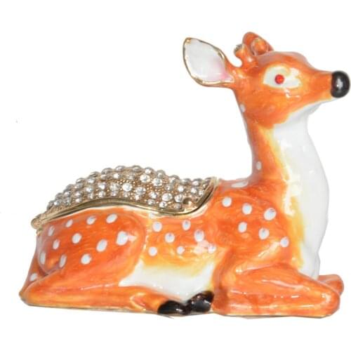 Deer Fawn Trinket Box Jeweled Enamel Jewelry Box Christmas Decoration Gift