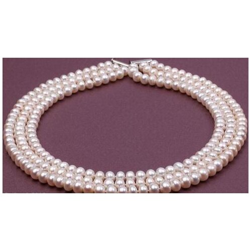 Natural 7-8mm 3 Row AAA White Cultured Pearl Necklace 18 -20Inch