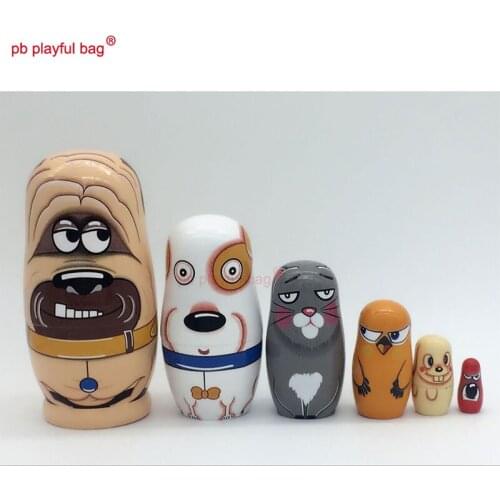 PB Playful bag Six layer dog animal Russian dolls wooden childrens toy set crafts special gift for Valentines Day HG26