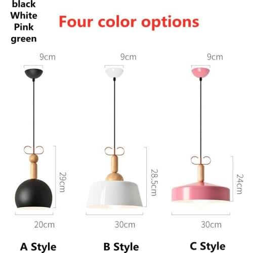 Nordic Restaurant Pendant Light Bedroom Bedside Lamp Round LED Lamp Single Head Small Chandelier E27 AC85-265V Black White Pink