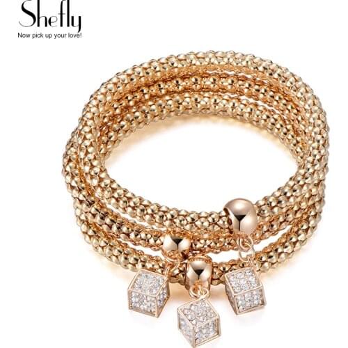 Crystal Cubic Gold Charm Bracelets for Women 2019 New Popcorn Chain Boho Jewelry Friendship Gift 3Pcs/Set Bracelets & Bangles