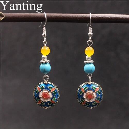 Yanting Vintage Cloisonne Flower Earrings For Women Nepal Tibetan Earring Brincos Statement Earrings Gift For Female Girls 0444