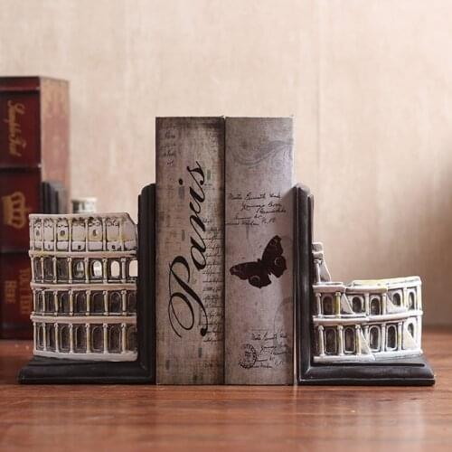 Antique European Building Model Resin Bookends Home Office Decoration Book Stand Retro Figurines Decor Artware Business Gifts