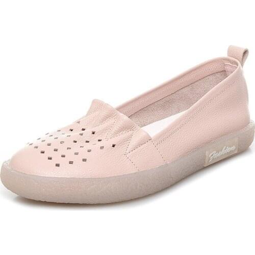 2019 New Summer Autumn Real Leather Shoes Woman Loafers Shoes Flat Non-slip Wear Breathable Sandals Casual Sneakers Women Flats