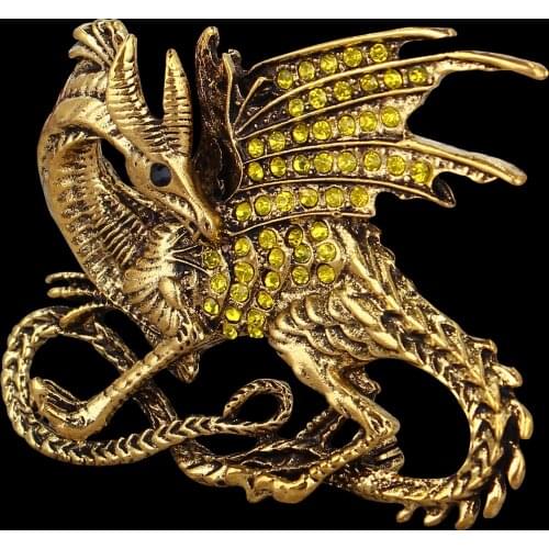 Vintage Brooches Mens Unisex Gifts Trendy High-end Personality Domineering Crystal Flying Dragon Animal Clothing Brooch Pins