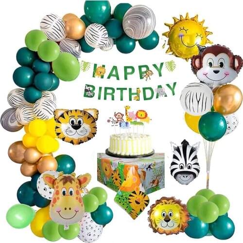 Jungle Balloon Garland Kit Happy Birthday Animal Banner Aluminum Foil Latex Balloon Boy Girl Baby Shower Jungle Party Decoration