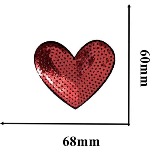 WUYUCONG Small Red Heart Sequined Patch for Clothes Iron on Sequin Hearted Embroidery Appliques DIY Decaratiive Accessories 10pc