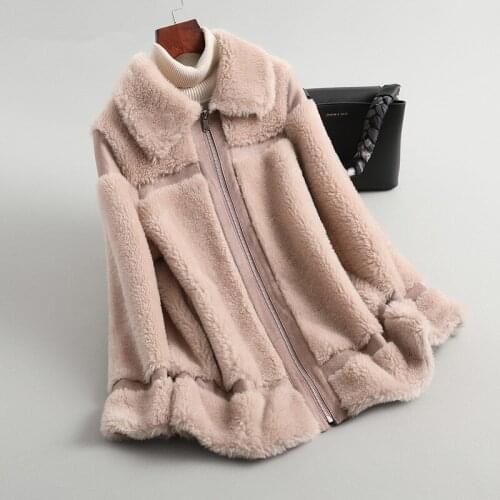Shearling Sheep 2020 Real Fur Coat Winter Jacket Women 100% Wool Coat Female Long Pink Jackets Korean Outwear MY4199 s