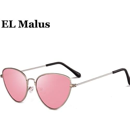 [EL Malus]Retro Cat Eye Sunglasses Women Yellow Pink Lens Sun Glasses Metal Frame UV400 Eyewear Driving Oculos de sol SG031