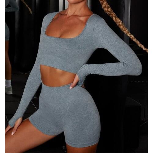 Women Seamless Yoga Set 2 Pieces Gym Clothing Fitness Workout Clothes Sport Suit Long Sleeve Sportswear Tracksuit Active Wear