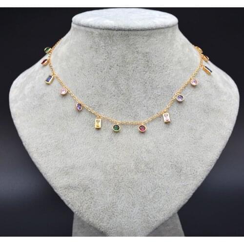 925 Sterling Silver Gold Classic Elegant Lady Jewelry Necklace Geometric Zircon Inlay Necklace For Birthday Gifts