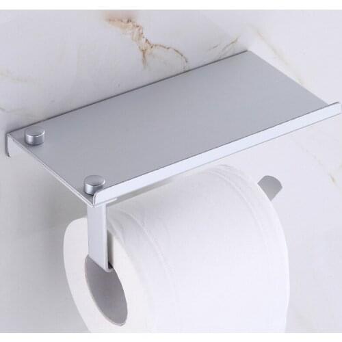 Aluminum Toilet Paper Holder Bathroom Punch-free Wall Mount WC Paper Phone Holder Shelf Towel Roll Shelf Accessories
