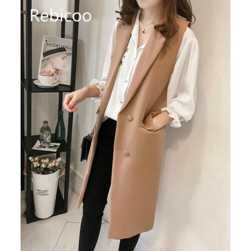 Plus Size 4XL Long Blazer Vest Jacket Women Mujer\tSleeveless Fashion Suit Vest Coat Waistcoat Elegant Trench Coat