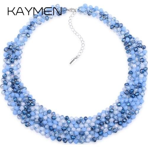 Kaymen Luxury Unique Handmade Strands Knitting Crystal Choker Necklace for Women Statement Necklace Wedding Party Gift NK-01653