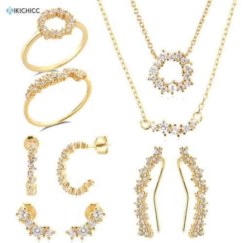 KIKICHICC 925 Sterling Silver New Clear CZ Spring Angelique Sparkle Tutti Frutti Clips Hoop Stud Earring Ring Collar Jewelry Set