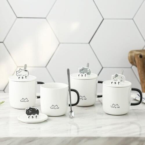 Creative mobile phone holder ceramic cup cute cartoon cat Mug female household cup student breakfast milk cup