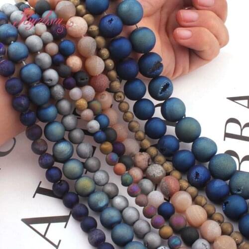 6,8,10,12,14mm Round Metallic Coated Druzy Agates Natural Stone Beads For DIY Necklace Bracelet Earring Jewelry Making Str 15"
