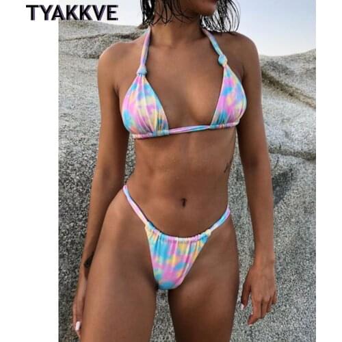 TYAKKVE Halter Bikini Set Print Swimsuit Women String Swimsuit Women Summer 2021 Batthing Suit Sexy 2 Piece Set Brazilian Biquin