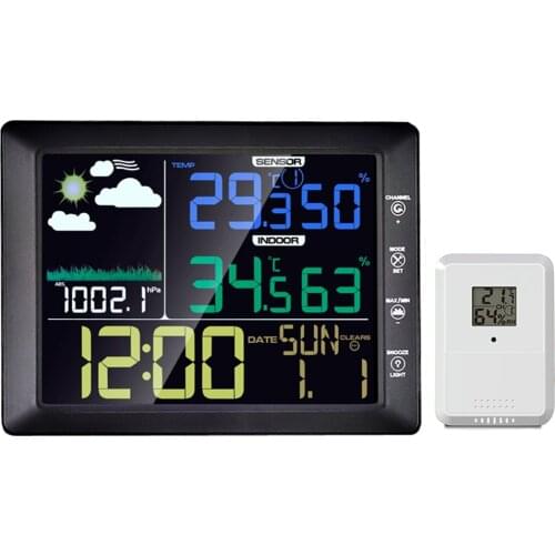 Weather Station Indoor Outdoor Thermometer Hygrometer Weather Forecast Snooze Alarm Clock Barometer Large VA Wide-angle LCD