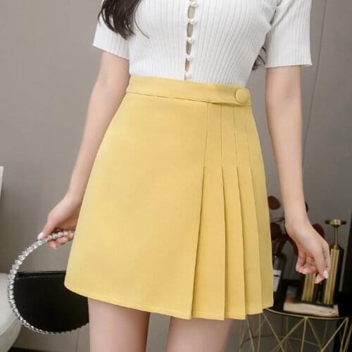 New Preppy Style High Waist Pleated Mini Skirts Womens Summer Chic Button A-Line Skirt Ladies Cute Casual Short Skirt