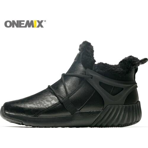 Onemix Men Winter Hiking Boots Cow Leather For Women Sport Snow Shoes comfortable warm outdoor sneakers walking trekking