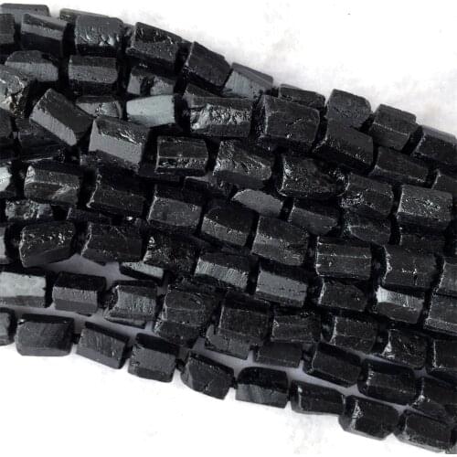 Natural Genuine Raw Mineral Black Tourmaline Hand Cut Nugget Free Form Loose Rough Matte Faceted Beads 6-8mm 15" 06005