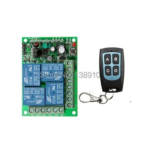 New DC12V 4CH 10A Remote Control Switch Relay Output Radio Receiver Module and Waterproof Transmitter Toggle Momentary