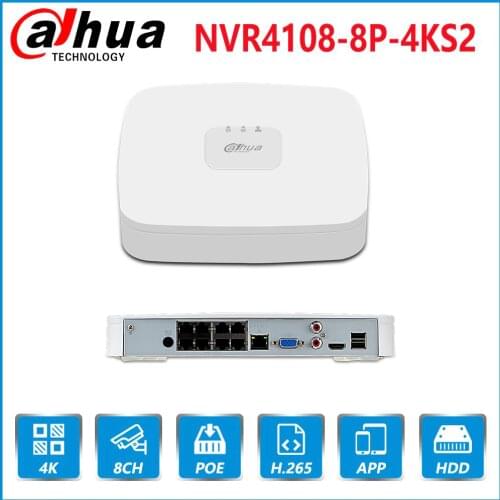 Dahua English Original 4K POE NVR NVR4108-8P-4KS2 With 8ch PoE h.265 Video Recorder Support ONVIF 2.4 SDK CGI with logo