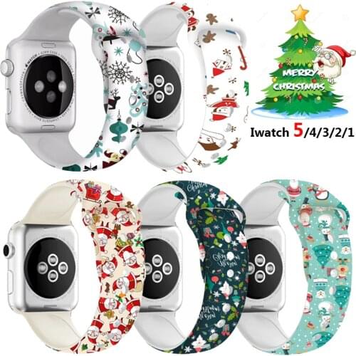 Strap Printed Wrist Belt Watchband Soft Silicone Christmas Gift Floral 5 4 44mm 40mm Iwatch 5 4 3 38mm 42mm for Apple Watch Band
