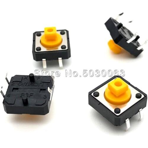 50pcs/lot 12*12*7.3MM square head touch switch 4P micro/key switch 4Pin DIP with positioning column yellow