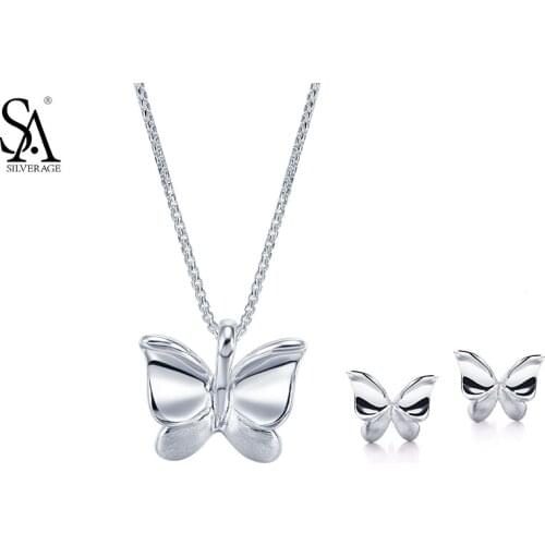 SILVERAGE Fine Jewelry Butterfly 2020 Hot Sale 925 Sterling Silver Jewelry Sets for Women Necklaces Pendants Stud Earrings