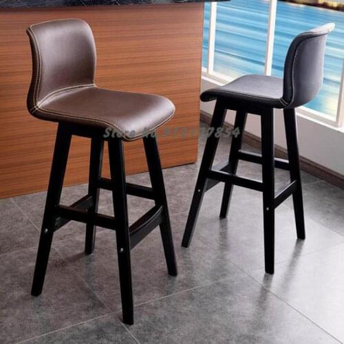 Nordic Minimalist Light Luxury Solid Wood Bar Stools Bar Chairs Backrest Bar Chairs Coffee Shop Milk Tea Shop High Chairs