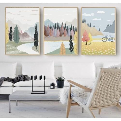 Nordic Modern Minimalist Forest River Landscape Poster Canvas Painting and Prints Wall Art Picture for Living Room Home Decor