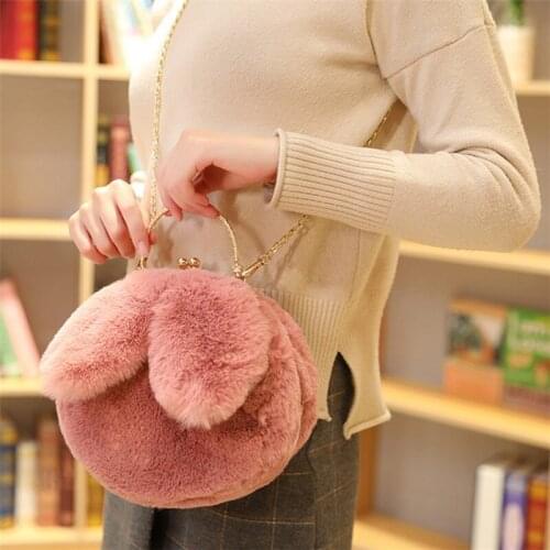 Rabbit Ears Bag Fashion Girls Plush Bunny HandBag Cute Rabbit Ears Coin Purse Wallet Gray White Japan Kawaii Cute Make Up Bag