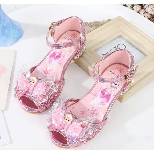 Disney Princess Crystal Shoes For Girls Children Lovely Frozen Elsa Sandals Summer Sandalias Kids Dance Shoes With Bowtie