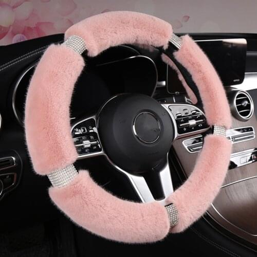 Universal 38cm Car Steering Wheel Cover With Bling Rhinestones Diamond Fur Furry Warm Comfortable Interior Accessories Products