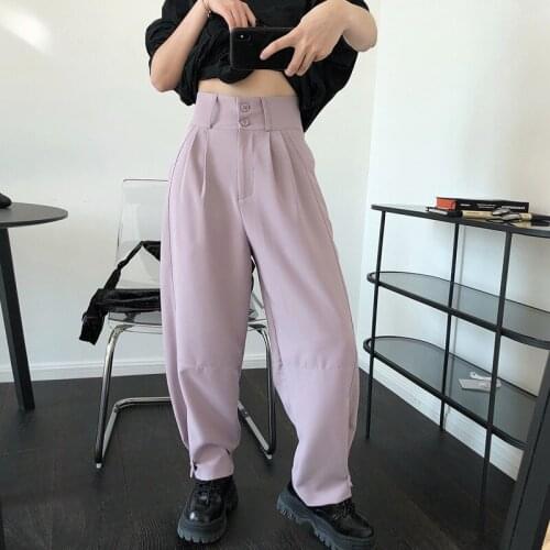 High Elastic Waist Dark Blue Tie Feet Trousers New Loose Fit Cargo Pants Women Fashion Tide Spring Autumn 2021 Z311