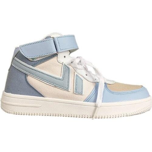 Shoes Woman White Shoes Haze Blue High-Top Board Shoe Cartoon Cute Womens Flat Vulcanized Shoes Fashion College Style Color