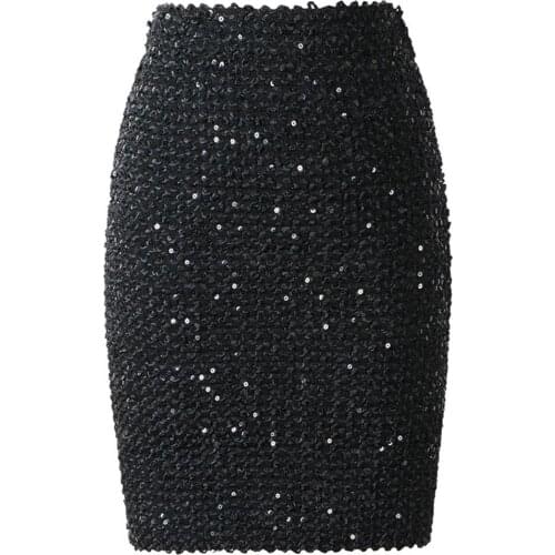 Women Skirts Sexy Solid Color Elastic High Waist Sequins Patchwork Bodycon Mini Skirt 2021