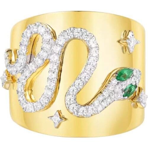 SOELLE Luxury Brand 925 Sterling Silver Green Eyes Snake Ring Micro Cubic Zirconia 3 Gold Colors Egyptian Fine Women Jewelry