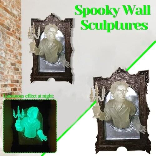 Spooky Wall Sculptures Ghosts Emerging From a Mirror Decoration Resin Luminous Home Decoration Accessories