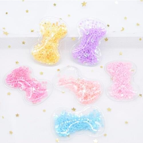 12Pcs 55*36mm Transparent Plastic Bow Tie with Colorful Sequins Inside Appliques DIY Accessories Craft Handmade Decoration H24